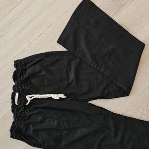 Y2K Roxy Linen Low Rise Wide Leg Casual Pull On Trousers, Large